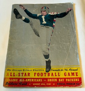 lot 8 image: 1940 All-Star Football Game With Original Ticket College All-Americans vs. Green Bay Packers at Soldiers Field August 29, 1940