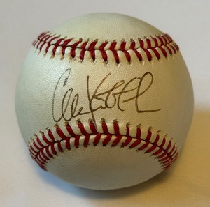 lot 23B image: Chuck Knoblauch Signed Baseball Rawlings OALB Brown Ball Minnesota Twins