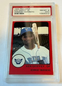 lot 6 image: Ken Griffey Jr. XRC PSA 8 (OC) NM-MT 1988 Procards Vermont Mariners Baseball Card