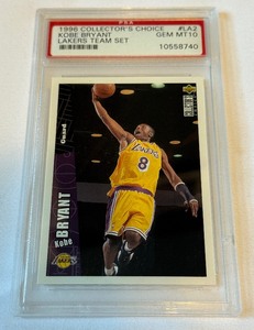 lot 4 image: Kobe Bryant RC PSA 10 GEM MINT 1996 UD Collectors Choice #LA2 Rookie Basketball Card