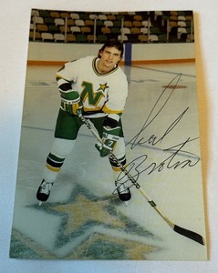 lot 19B image: Neal Broten Signed Team Post Card Vintage Minnesota North Stara Hockey