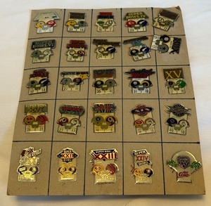 lot 77B image: (25) Super Bowl Championship Pin Set I through XXV Football