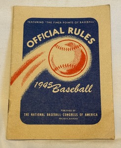 lot 98B image: 1945 Baseball Official Rules Book Vintage
