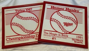 lot 107A image: Minnesota Twins Homer Hankies Framed 1987 and 1991 World Series Baseball