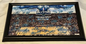 lot 115A image: 2010 NBA All-Star Game Signature Court Facsimile Kobe Bryant, LeBron James, Kevin Garnett 19.5x12 Limited Edition Framed Piece