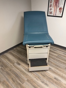 lot 7 image: Hamilton Medical Exam Table with Blue Upholstery and Drawers