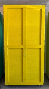 lot 232R image: G - Large Yellow Painted Wooden Storage Cabinet with Shelves and Double Doors