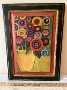 lot 3U image: Framed Floral Abstract Painting by Jolie Raimondo