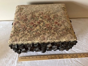 lot 9U image: Antique Folk Art Spool Work Sewing Box with Upholstered Top