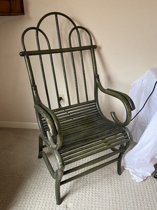 lot 20U image: Vintage Green Curved Rattan Accent Chair