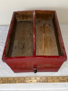 lot 24U image: Vintage Red Wooden Tool Caddy with Drawer and Handle