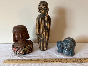 lot 33U image: Collection of 3 Handcrafted Folk Art Busts and Sculptures