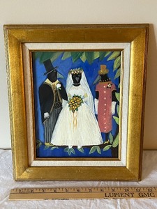 lot 47U image: Framed Folk Art Painting of Wedding Party with Gilded Frame