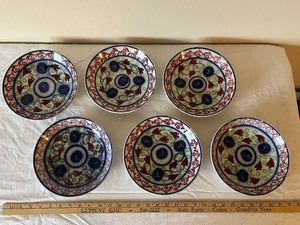 lot 52U image: Set of 6 Vintage Hand-Painted Porcelain Bowls with Floral Design