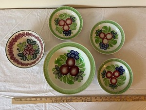 lot 53U image: Set of 5 Vintage Luneville France Hand-Painted Bowls with Floral Patterns