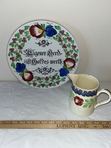 lot 55U image: Boch Freres Holland Hand-Painted Plate and Pitcher Set