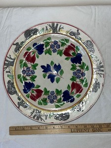 lot 58U image: Vintage Decorative Porcelain Plate with Floral and Animal Motif, 11 Inch