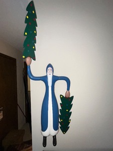 lot 65U image: Large Handcrafted Wooden Santa Figure with Christmas Trees