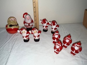 lot 74U image: Collection of 9 Vintage Santa Claus Figures and Ornaments