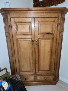 lot 75U image: Antique Wooden Corner Cabinet with Shelves and Drawers