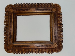 lot 76U image: Antique Tramp Art Wooden Frame with Intricate Layered Carving