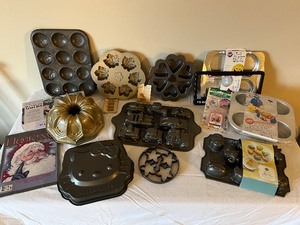 lot 80U image: Collection of Specialty Baking Pans and Molds with Cookie Cutters and Cake Accessories