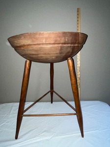 lot 153U image: Vintage Wooden Dough Bowl Stand with Tripod Legs