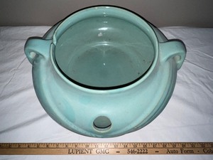 lot 155U image: Large Vintage Turquoise Ceramic Jardiniere with Handles