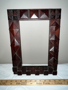 lot 156U image: Antique Folk Art Tramp Art Wood Picture Frame with Geometric Carving