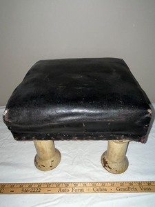 lot 162U image: Vintage Upholstered Footstool with Wooden spool Legs