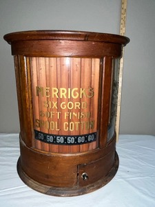 lot 163U image: Antique Merricks Spool Cotton Six Cord Oak Cabinet Dispenser