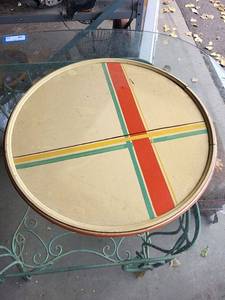 lot 107G image: Vintage Wooden Lazy Susan with Colorful Cross Pattern