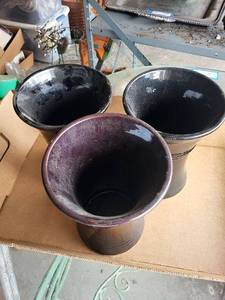 lot 113G image: Set of 3 Vintage Ceramic Vases with Embossed Design