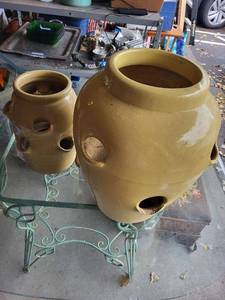lot 114G image: Set of 2 Unique Yellow Ceramic Planters with Multiple Holes