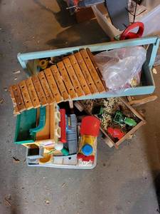 lot 120G image: Vintage Toy Lot Xylophone, Fisher-Price Train, Wooden Toys