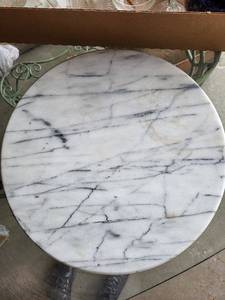 lot 167G image: 16-Inch Round Marble Slab with Assorted Books and Papers