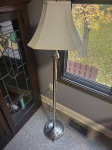 lot 241U image: Elegant Metal Base Floor Lamp with White Shade
