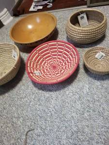 lot 244U image: Set of Handcrafted Baskets with Wooden Bowl