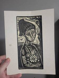 lot 248U image: Original Woodcut Art Print - Abstract Female Portrait