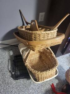 lot 251U image: Collection of Woven Baskets and Wooden Holder