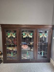 lot 259UA image: Antique Arts & Crafts Cabinet with Stained Glass Doors - 78x54x15