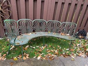 lot 1G image: Antique Art Nouveau Metal Outdoor Curved Bench