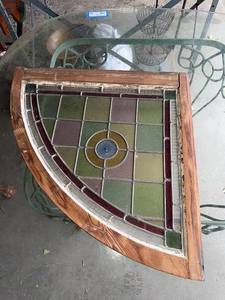 lot 40G image: Vintage Art Deco Stained Glass Window Panel with Wood Frame
