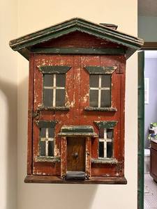 lot 93U image: Antique Handcrafted Wooden Wall Dollhouse with Rustic Charm