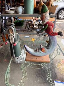 lot 95G image: Handcrafted Wooden Santa and Moon Figurines - Holiday Decor