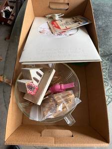 lot 97G image: Vintage Collectibles Lot Including Christmas Putz Village House, Book, Santa Transfer, Decor Items