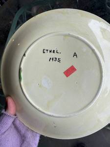 lot 101G image: Vintage Pair of 1935 Hand-Painted Floral Plates by Ethel