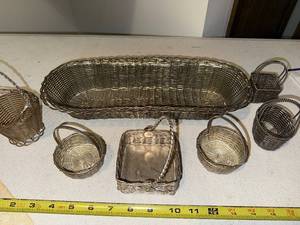 lot 112U image: Set of 7 Decorative Wire Baskets - Various Shapes and Sizes