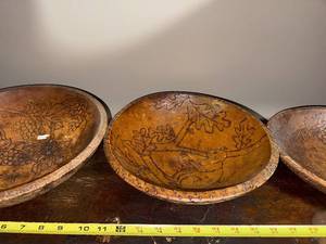 lot 122U image: Set of Hand-Carved Wooden Bowls with Engraved Designs