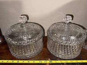 lot 124U image: Vintage Embossed Glass Candy Jars with Lids - Set of 3